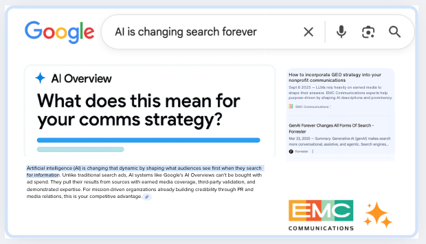 google search window with query about how AI is changing search results